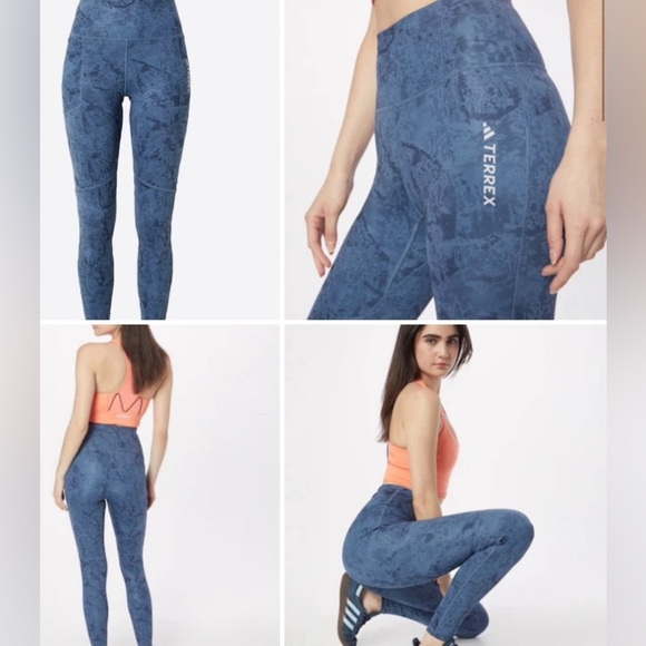 ADIDAS TERREX Skinny Workout Leggings Pants Multi in Navy Dusty Blue Size Small - Picture 1 of 16